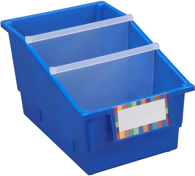 Really Good Stuff Blue Chapter Book Classroom Library Bins with Dividers | 8.75" x 13.5" x 7.75", 4-Pack, Plastic Shelf Bin Organizers for Book Organization, Documents, Files, Magazines - Image 2
