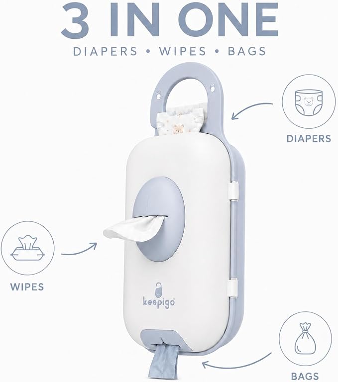 Diaper Bag Wipe Dispenser Blue | 3-in-1 Portable Diaper Caddy Organizer, Baby Wipe Holder with Disposable Bags | Baby Essentials for Newborns, Toddlers, Travel & Baby Shower Gifts - Image 2