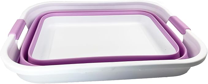 SAMMART 41L (10.8 gallon) Collapsible Plastic Laundry Basket - Foldable Pop Up Storage Container/Organizer - Portable Washing Tub - Space Saving Hamper/Basket (Rectangular, White/Pale Purple) - Image 2