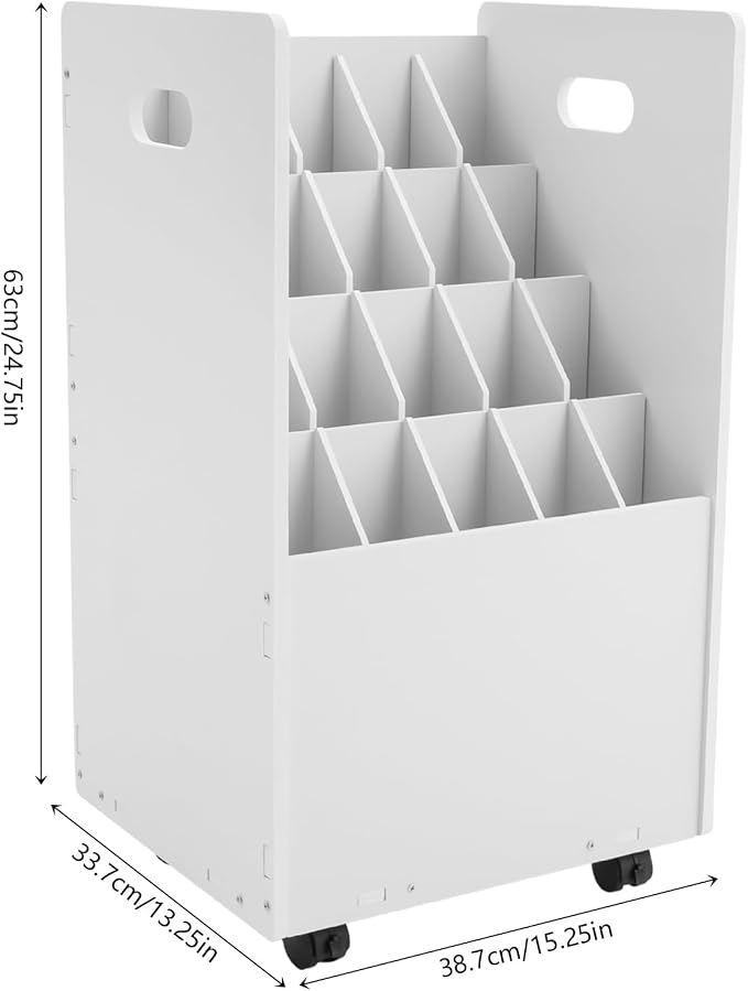 Mobile 20 Slots Blue Print Storage Organizer,Construction Plan Holder,White | Removable Dividers,Max.Total Load 110lbs,Blueprint,Map,Newspapers,Roll Files Storage with 4 Lockable Wheels for Office,School - Image 4