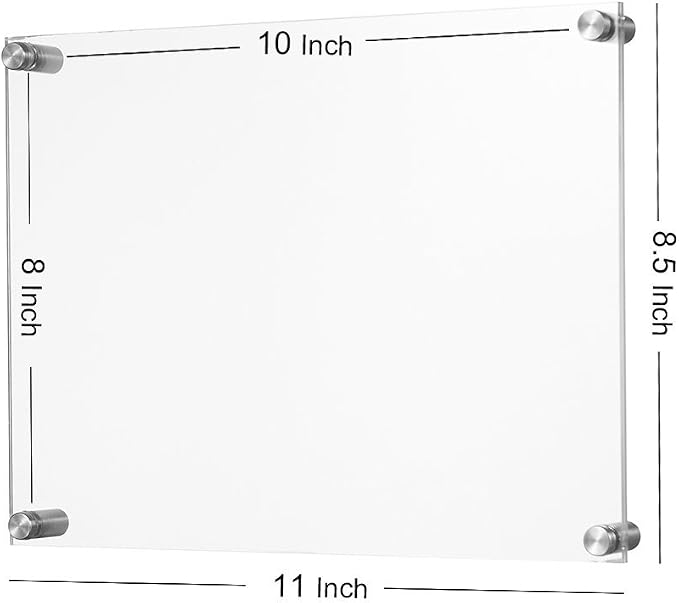 Meetu 8.5x11 Acrylic Picture Frames (4 Pack) -Inner 8x10 Wall Mount Photo Frame Frameless Clear Floating Frame for Document Certificate Artwork - Image 3