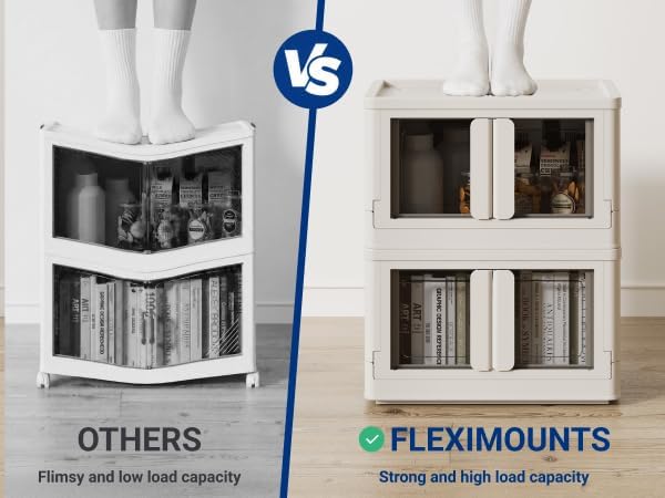 FLEXIMOUNTS 110 QT Stackable Plastic Storage Bins With Lids, Milky White | Collapsible Foldable Storage Bins with Front Doors and Built-in Wheels, Organizers and Storage for Home, Dorm, 3 Pack Cubes - Image 7