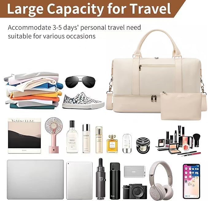 Oeihuivt Weekender Bags for Women - 21 Inch Large Travel Duffel Bag 2-Piece Set with Shoe Compartment, Heavy-Duty Canvas & Leather Carry On Overnight Tote (Airplane Approved) - Image 2