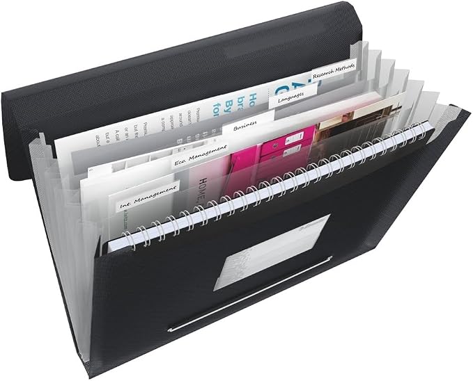 Esselte A4 Expanding Project File, Integrated Index with 6 Expanding Compartments, Elastic Closure, Flexible Plastic, Black, VIVIDA Range, 624017 - Image 3