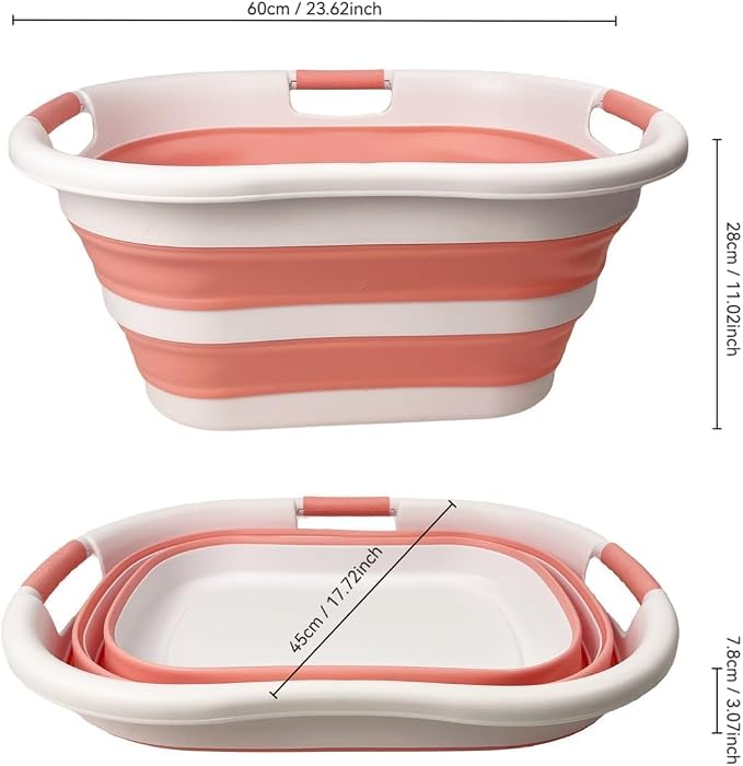 SAMMART 40L (10.5 gallon) Set of 2 Collapsible Plastic Laundry Hamper - Foldable Pop Up Storage Container/Organizer - Portable Washing Tub - Space Saving Basket (2, White/Quartz Pink) - Image 8