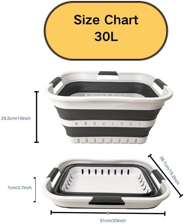 SAMMART Collapsible Plastic Rectangular Laundry Basket - Foldable Pop Up Storage Container/Organizer - Portable Laundry Hamper - Space Saving (White/Steel Grey, 30L) - Image 6