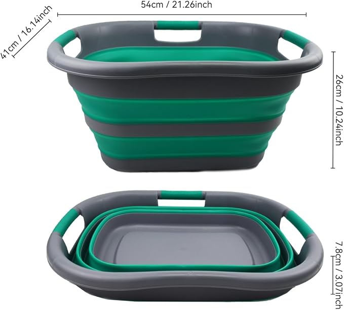 SAMMART 30L (7.9 gallon) Collapsible Plastic Laundry Basket - Foldable Pop Up Storage Container/Organizer - Portable Washing Tub - Space Saving Hamper/Basket (Dark Grey/Bluish-Green (Set of 2)) - Image 3