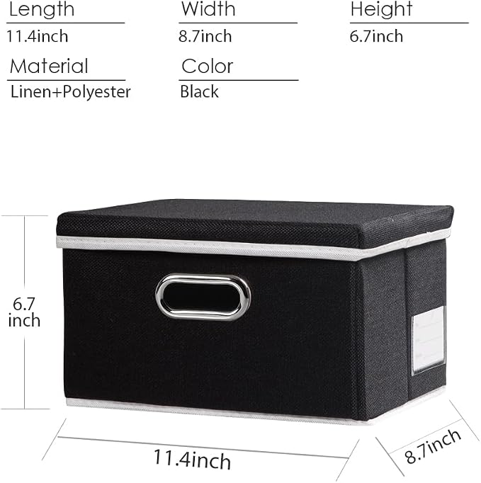 Storage Boxes with Lids [3-Pack] Fabric Collapsible Storage Bins Organizer Containers Baskets Cube with Cover for Home Bedroom Closet Office Nursery Black（11.4X8.6X6.7 - Image 3