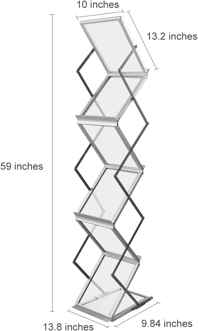 HUAZI Foldable Aluminum Magazine Rack, Portable Pop-up Display Stand, 6 Pockets, A4 Size, for Trade Shows, Office, Retail Store - Image 2