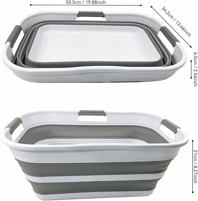 SAMMART 21L (5.5 Galloons) Collapsible Plastic Storge Basket - Foldable Pop Up Storage Container/Organizer - Portable Washing Tub - Space Saving Hamper/Basket (White/Grey) - Image 3