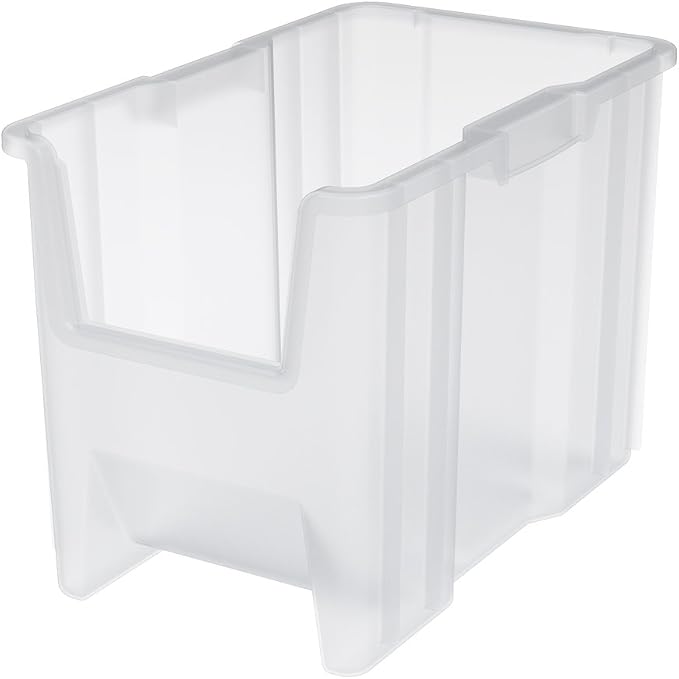 Akro-Mils 13014 Stak-N-Store Stackable Storage Bins, Heavy Duty Garage Storage Containers, Open Front Plastic Organizer for Tools, Shelves, Closet Organizer, 17-/12" x 11" x 12-1/2", Clear, 4-Pack by Akro-Mils