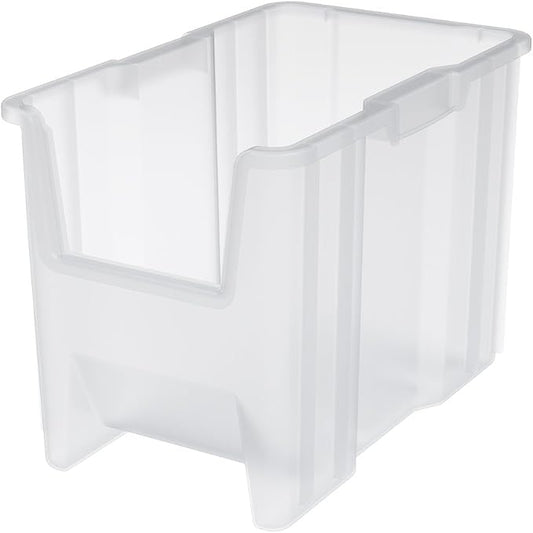 Akro-Mils 13014 Stak-N-Store Stackable Storage Bins, Heavy Duty Garage Storage Containers, Open Front Plastic Organizer for Tools, Shelves, Closet Organizer, 17-/12" x 11" x 12-1/2", Clear, 4-Pack by Akro-Mils