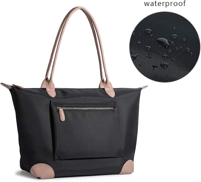 DORIS&JACKY Women Lightweight Tote Bag Designer Leather Work Shoulder Purse | Large Foldable Waterproof Nylon Hobo, Soft Fashion Casual Travel Gym Shopping Handbags with Long Leather Strap - Image 6