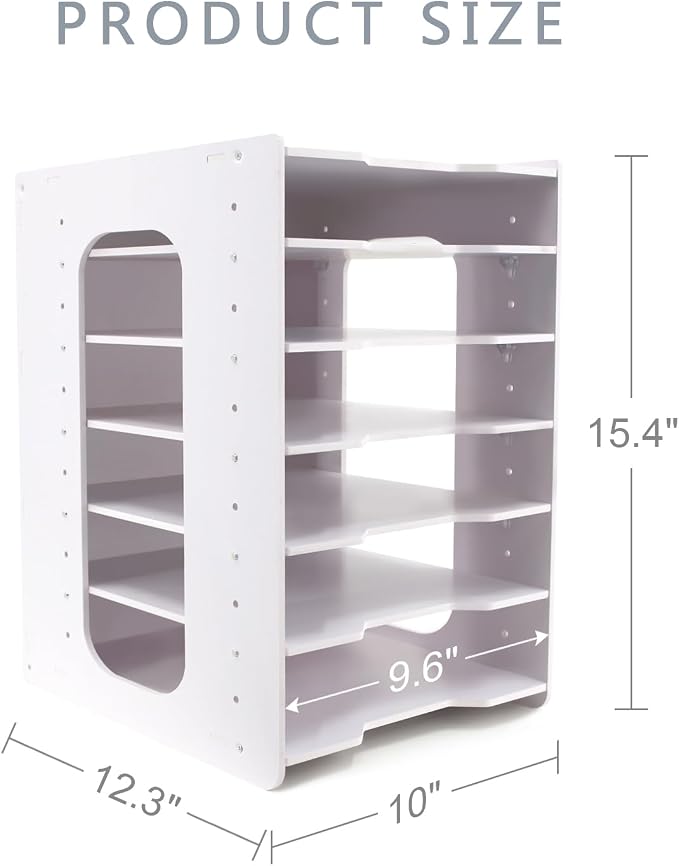 SONGWAY File Organizer for Desk - 7 Tier Document Holder with Removable Shelves, Letter Mail Rack, File Sorter Organizer, A4 Paper Storage Holder, Desktop Organizer for Home Office School, White - Image 6