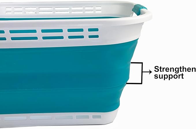 SAMMART 42L (11 Gallons) Collapsible Plastic Laundry Basket - Foldable Pop Up Storage Container/Organizer - Portable Washing Tub - Space Saving Hamper/Basket (White/Ceramic Blue) - Image 4