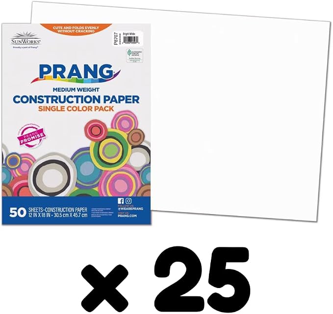 Prang Construction Paper, 12" x 18", Bright White, 50/Pack, 25 Packs | Formerly SunWorks, Class Pack, 1250 Sheets Total, P8707 - Image 3