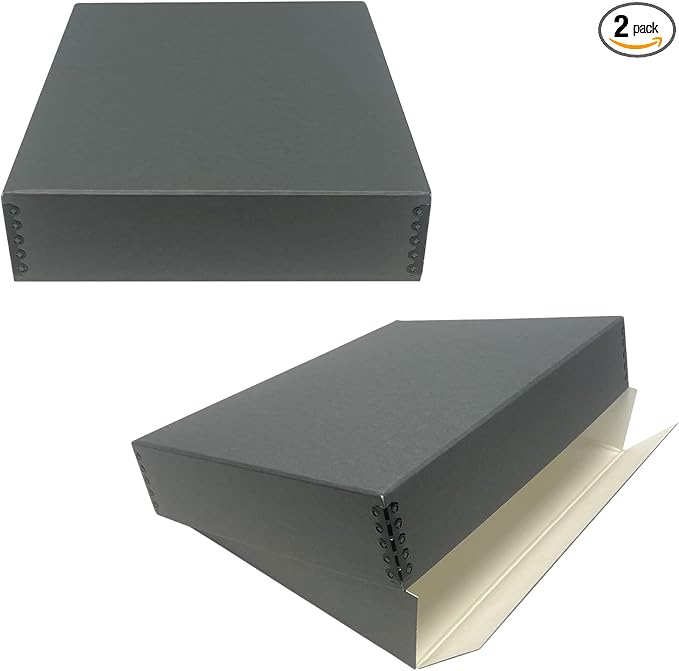 Lineco Drop Front Archival Storage Box, 11.75x15.25x3 in, Gray, 2 Pack | Acid-Free with Metal Edge, Preserves Picture Longevity, Organize Photos, Newspapers, Prints, Documents, Crafts, DIY by Lineco