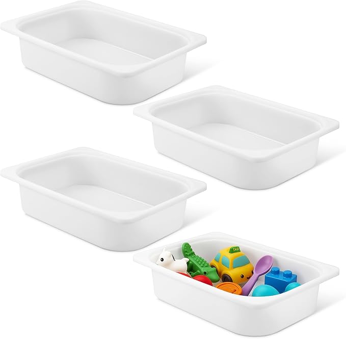 Kathfly Set of 4 Storage Box White 16-1/2 x 11-3/4 x 4 Stackable Plastic Bins Open Storage Boxes, Book Organizer Polypropylene Cabinet Organizer for Home Office and School Supplies by Kathfly