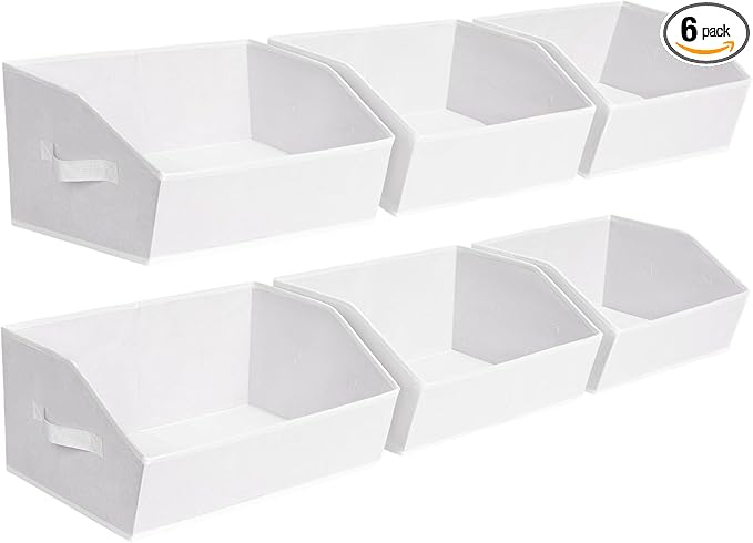 Fabric Bins for Organization - Trapezoid Storage Cubes, Large Baskets for Storage, 6 Pack Shelf Baskets, Closet Organizer Bins for Clothes, Books, Home, Office, White by Homsorout