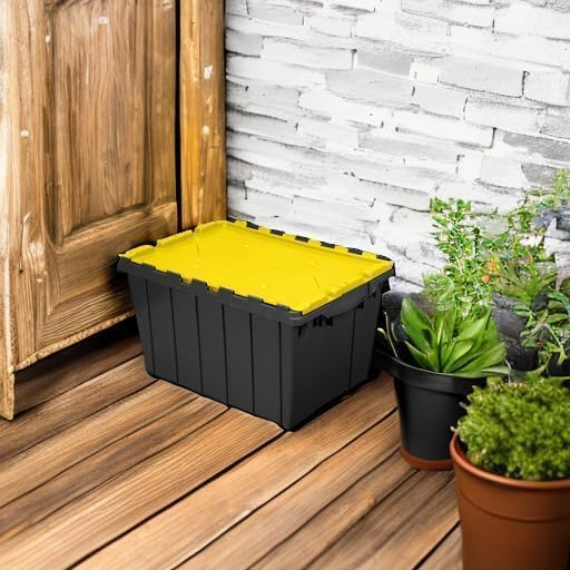 Akro-Mils KeepBox 12 Gallon Storage Container, Nesting and Stackable Plastic Storage Box with Lid Attached, Organizer Tote for Garages, Closets, Moving, 21-1/2" x 15" x 12-1/2", Black/Yellow, 6-Pack - Image 7