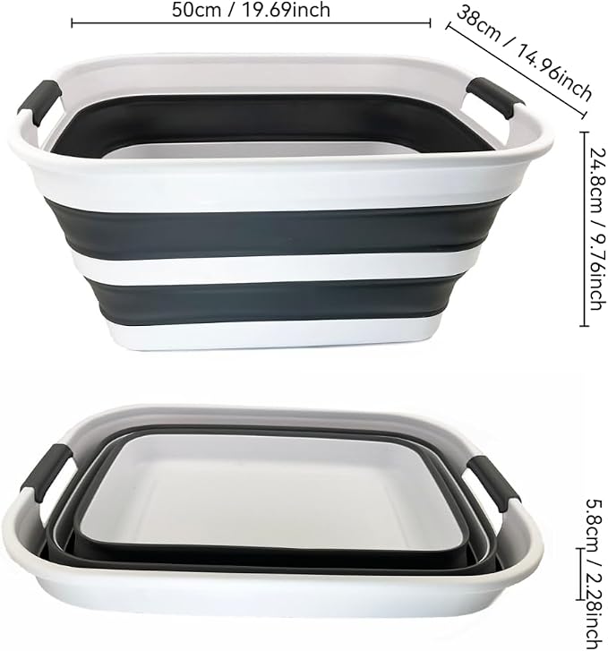 SAMMART 27L (7.1 Gallons) Collapsible Plastic Laundry Basket with Handle-Foldable Pop Up Storage Basket with handle (2, White/Steel Grey) - Image 5