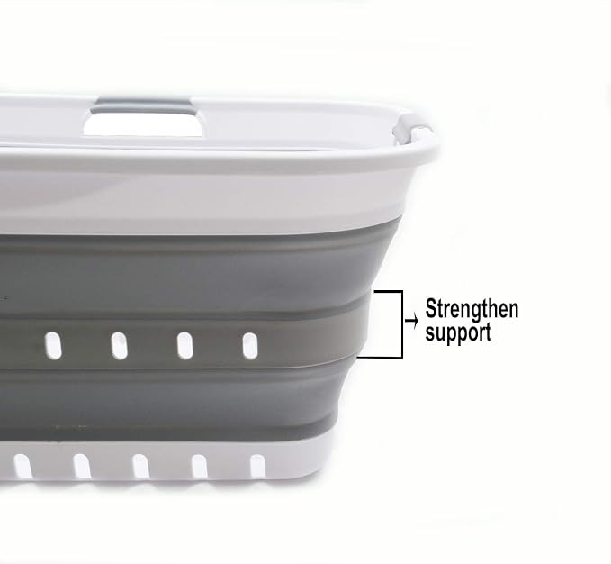 SAMMART 42L (11 gallon) Collapsible Plastic Laundry Basket - Foldable Pop Up Storage Container/Organizer - Space Saving Hamper/Basket (1, White/Grey) - Image 6