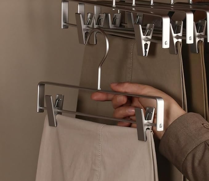 Premium Matte Silvery Aluminum Pants Clip Hanger 10 Pack, 12” Extra Smooth & Durable Metal Shirt Dress Aluminum Alloy Hanger,Clothing Support,Clothing Hang - Image 2