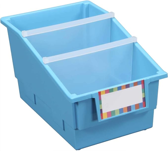 Really Good Stuff Neon Blue Chapter Book Library Bins with Dividers | 8.75" x 13.5" x 7.75", 4-Pack, Plastic Shelf Bin Classroom Organizers for Book Organization, Documents, Files, Magazines - Image 2