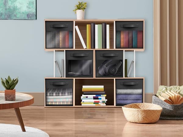 Sorbus 11 Inch Storage Bins with Clear Window - 6 Foldable Baskets for Organizing Clothes, Toys, Books - Sturdy Collapsible Fabric Storage Cubes with Handle - Storage Baskets for Shelves, Closets - Image 6
