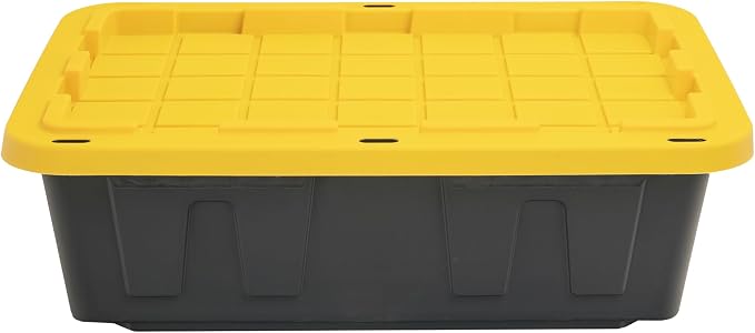 CX Heavy Duty 15-Gallon Stackable Plastic Storage Bins with Lids, 5 Pack | Storage totes for garage organization, Stackable containers, weather-resistant, snap lid, 9.5H x 20.6W x 30.6D, Black/Yellow - Image 7