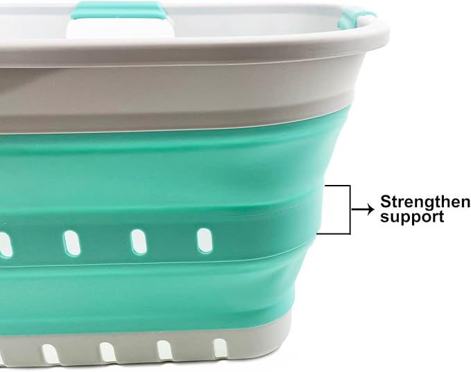 SAMMART 42L (11 gallon) Collapsible Plastic Laundry Basket - Foldable Pop Up Storage Container/Organizer - Portable Washing Tub - Space Saving Hamper/Basket (Grey/Pine) - Image 5