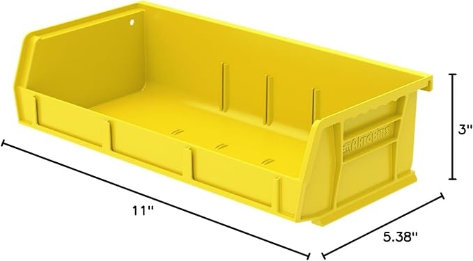 Akro-Mils 30232 AkroBins Plastic Storage Bins, 5"x11"x3", Yellow, 8-Pack | Space-Saving Stackable Bins for Garage, Pantry, Craft Organization - Image 3
