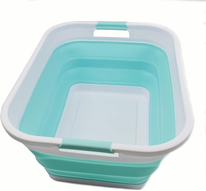 SAMMART 41L (10.8 gallon)Collapsible Plastic Laundry Basket-Foldable Pop Up Storage Container-Portable Washing Tub - Space Saving Hamper/Basket, Water capacity: 32L (8.4 gallon) (2, White/Lake Green) - Image 3
