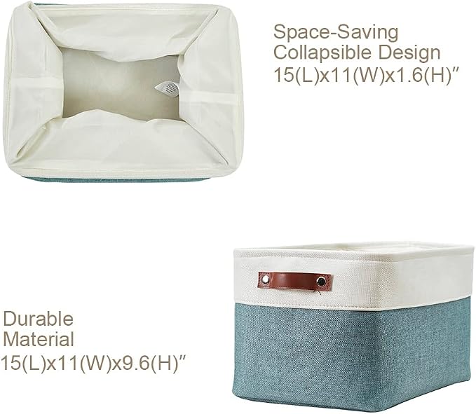 DECOMOMO Storage Bins, Large Fabric Storage Baskets for Shelves 4 Pack | 15 x 11 x 9.5 inches Decorative Linen Closet Organizers (Green & White) - Image 4