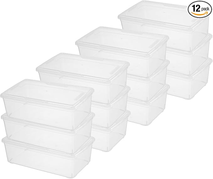 novelinks 12 Pack 6 Quart Stackable Shoe Storage Bins with Lids (Clear) | Clear Shoe Storage Boxes, Shoe Bins, Shoe Containers, Shoe Boxes Clear Plastic Stackable, Craft Organizers and Storage by novelinks
