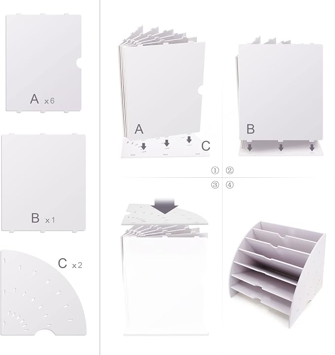 SONGWAY Fan Shaped Desk File Organizer - 6 Compartments File Holder for Desktop, Magazine Rack, Mail Holder, File Sorter, Paper Organizer for Home Office Classroom, White - Image 7