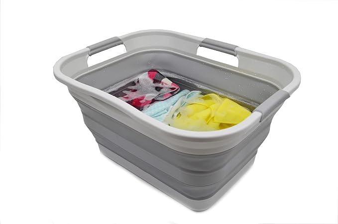 SAMMART Set of 2-30L (8 gallon) Collapsible Plastic Laundry Basket - Foldable Pop Up Storage Container/Organizer - Portable Washing Tub, Water capacity: 24L (6.3 gallon) (2, Grey) - Image 7