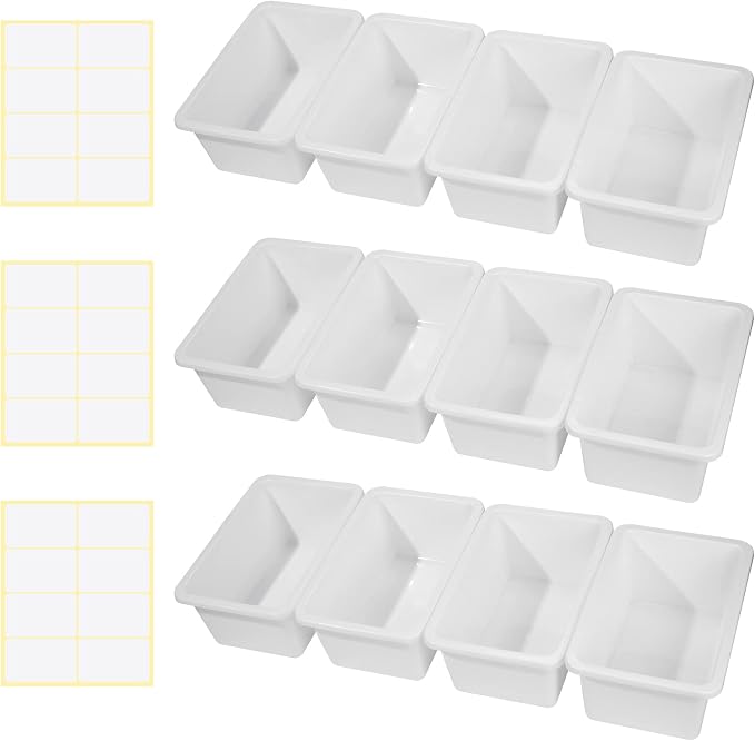 Outus 24 Pack Book Bins for Classroom Plastic Cubby Storage Bins Colored Kids Toy Organizer Container with 120 Pcs Self Adhesive Label for Student Teacher Library School Office Home(White) - Image 2