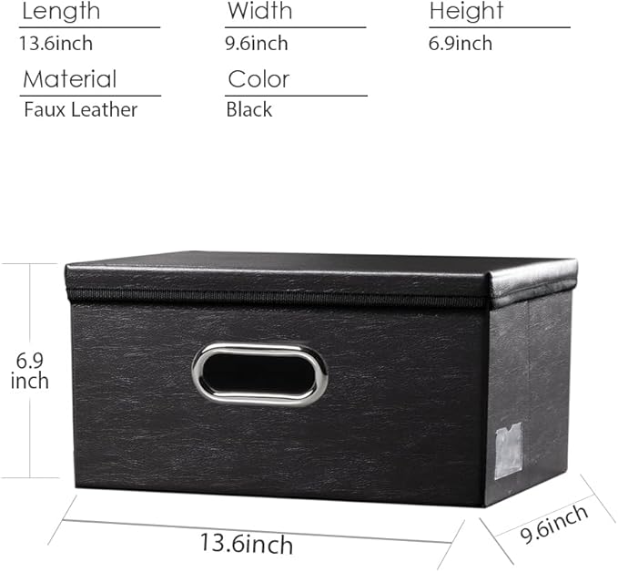 Collapsible Storage Box with Lid [3-Pack] Leather Fabric Foldable Storage Bin Organizer Container Basket Cube with Cover for Home Bedroom Closet Office Nursery Black(13.6x9.6x6.9) - Image 5