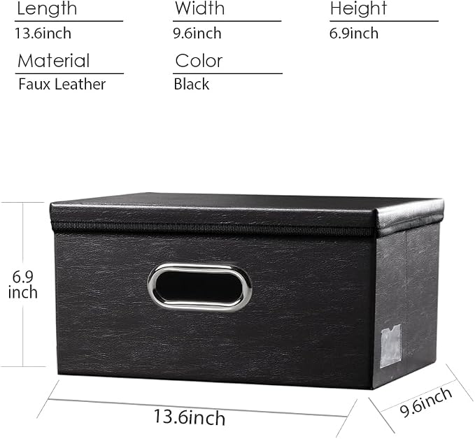 Collapsible Storage Box with Lid [1-Pack] Leather Fabric Foldable Storage Bin Organizer Container Basket Cube with Cover for Home Bedroom Closet Office Nursery Black (13.6x9.6x6.9) - Image 5
