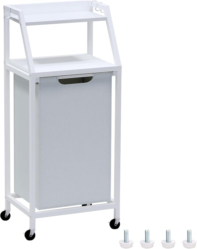 Laundry Hamper, Laundry Sorter, Rolling Laundry Basket with Wheels, 2 Shelves, 18 Gal(68L), Pull-Out and Removable Oxford Fabric Bags, White and Grey by Timberer