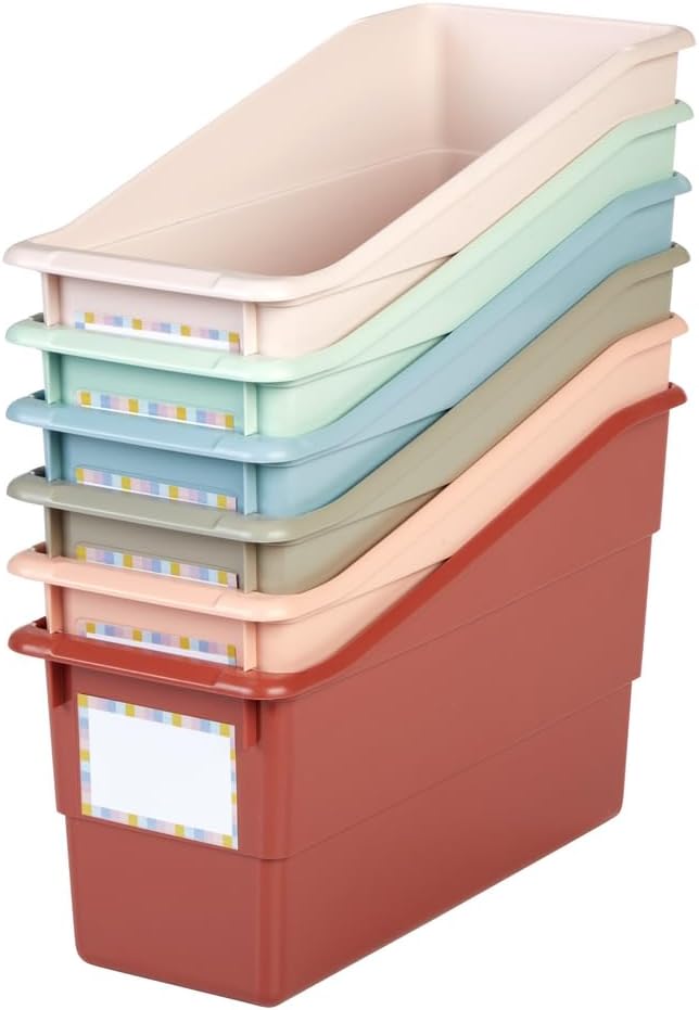 Really Good Stuff Durable Book & Binder Holders, Set of 6 Boho Colors | Plastic Storage Bins for Classroom & Office, File Folder Organizer, Magazine Holder, Book Display by ReallyGoodStuff