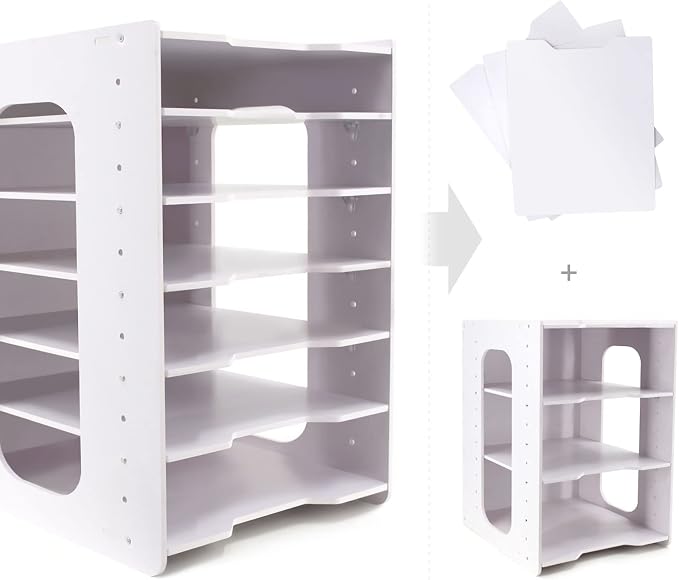 SONGWAY File Organizer for Desk - 7 Tier Document Holder with Removable Shelves, Letter Mail Rack, File Sorter Organizer, A4 Paper Storage Holder, Desktop Organizer for Home Office School, White by SONGWAY