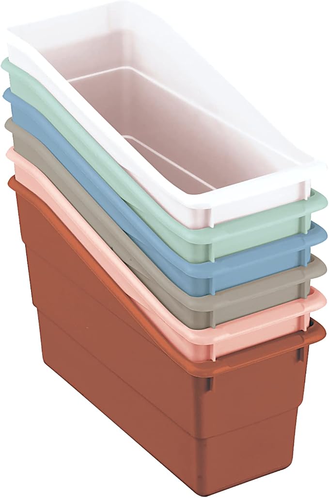 Really Good Stuff Durable Book & Binder Holders, Set of 6 Boho Colors | Plastic Storage Bins for Classroom & Office, File Folder Organizer, Magazine Holder, Book Display - Image 2