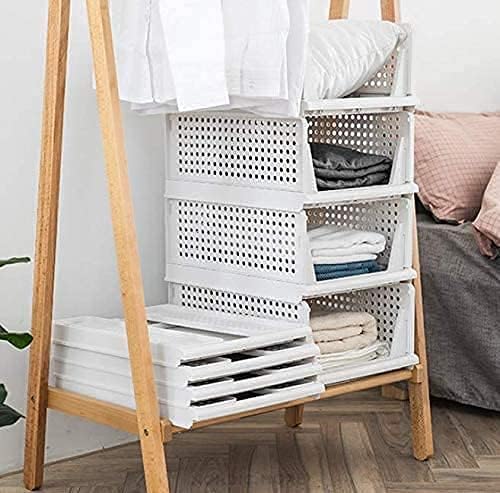 yazi 8 Pack Foldable Plastic Wardrobe Storage Bins | Stackable Cube Baskets Used as Closet Drawer and Shelf Organizer, Great for Bedroom Clothes Tidy Storage - Image 5