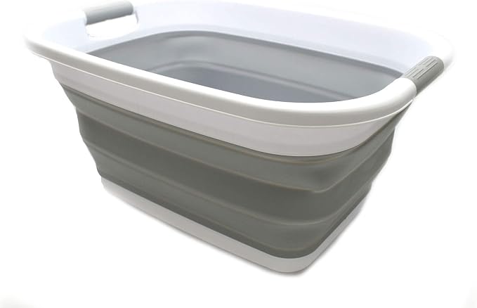 SAMMART 31L (8.1 gallon) Collapsible Plastic Laundry Basket-Foldable Pop Up Storage Container-Portable Washing Tub - Space Saving Hamper/Basket, Water capacity: 23L (6 gallon) (1, Grey) by SAMMART