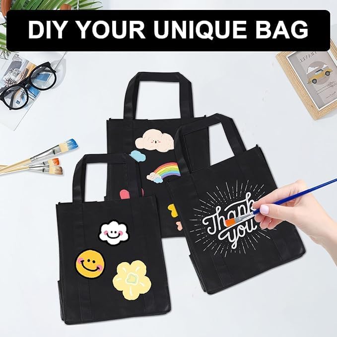 Non Woven Bags Bulk 100 Pcs Black Reusable Tote Bag Handle | 10x8x4 Inch Grocery Shopping Bags, Portable Gift Wrap For Merchandise Events Parties, Boutique Retail Store Supply Pack - Image 3