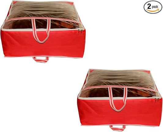 ANKIT INTERNATIONAL Garments Protect Clothes Organizer/Storage Bags for Blanket, Quilts & Rajai Storage Combo Pack of 02 with Dust Protection Front Clear window & Zip Closure (RED,51 x 51 x 22 cms) by AI+ANKIT+INTERNATIONAL