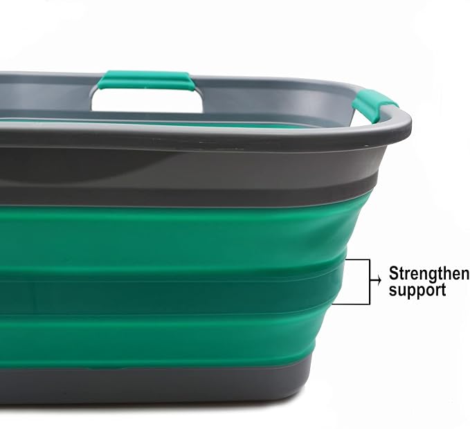 SAMMART Set of 2-30L (8 Gallon) Collapsible Plastic Laundry Basket-Foldable Pop Up Storage Container/Organizer-Space Saving Hamper, Water Capacity: 24L (6.3 Gallon) (2, Dark Grey/Bluish-Green) - Image 4