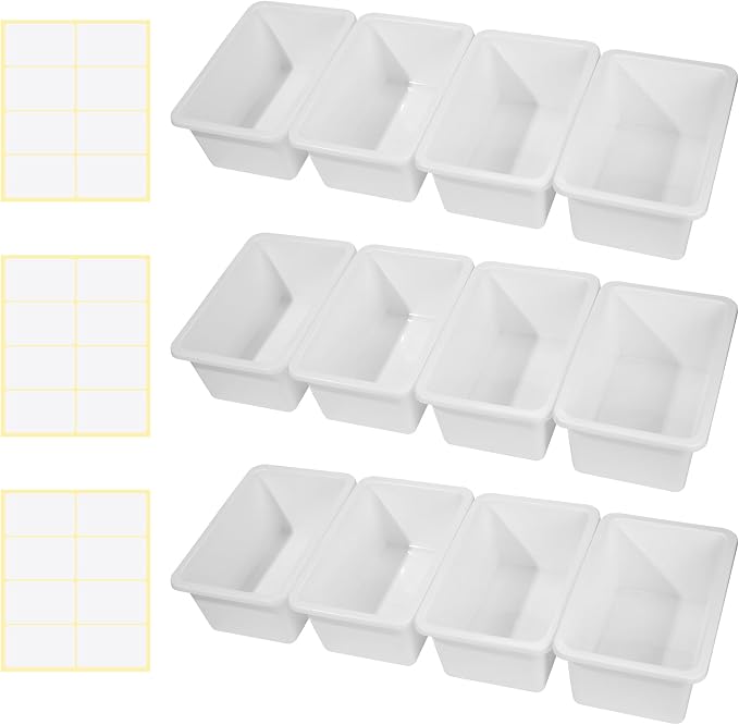 Outus 36 Pack Book Bins for Classroom Library Bulk Plastic Cubby Storage Bins Small Toy Organizer Containers with Self Adhesive Label for Kids Students Teachers School Office Home(White) - Image 2